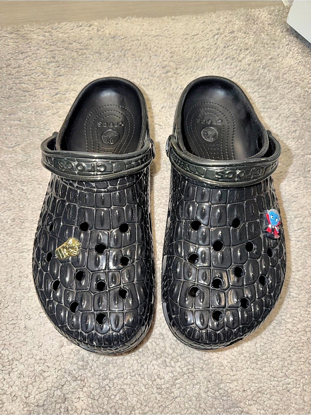 Crocs Classic All-Terrain Clog - Black Metallic Alligator Embossed Black Clogs
